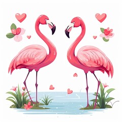 Illustration of a pair of flamingos loving each other