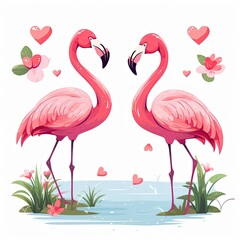 Naklejka premium Illustration of a pair of flamingos loving each other