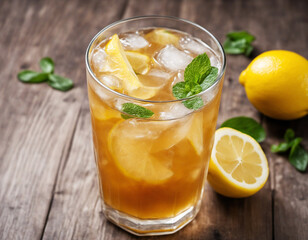 Refreshing Glass of Iced Tea With Lemon Slices