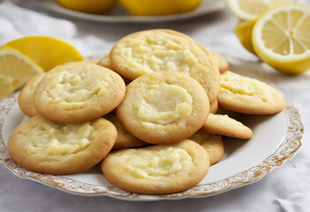 Lemon crackle cookies arranged neatly on a platter.