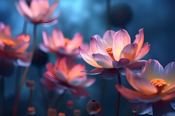 Pink flowers on dark blue background