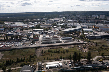 Districts on the right side of the Oder River in Szczecin from a drone in Poland.