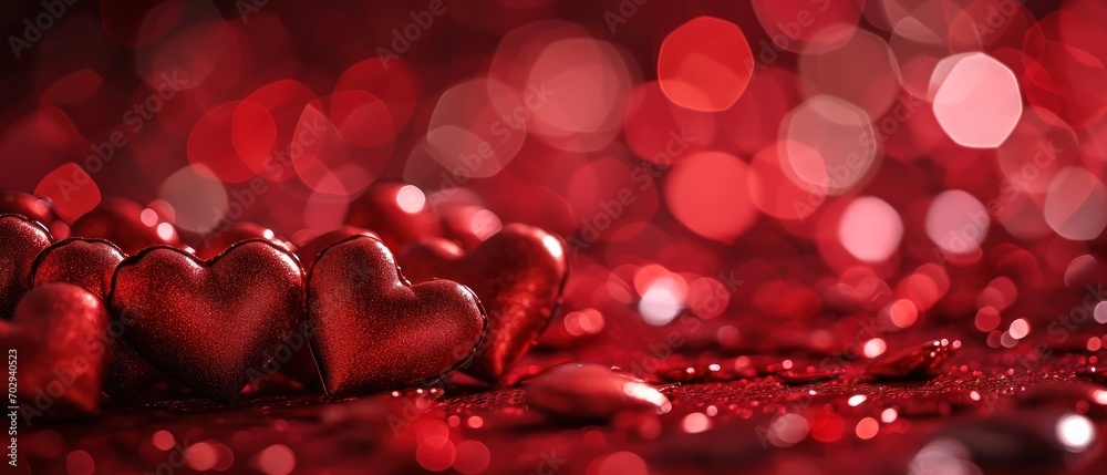 Canvas Prints   a Valentine's Day scene with red hearts on a red background, illuminated by a few lights The hearts are a deep, vibrant red, and the background is slightly blurred, giving the i