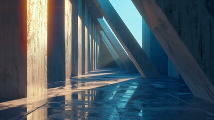 3d render style abstract art sci fi with polished concrete tunnel