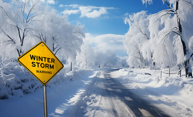 Winter Weather Warning Road Sign - obrazy, fototapety, plakaty