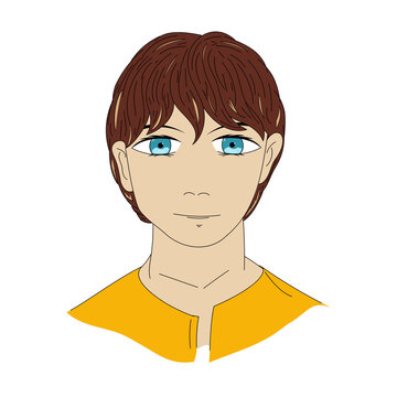 boy's face with blue eyes and brown hair