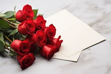 Mock Up Enchanting Gift Of Red Roses With A Heartfelt Love Note On A Pure White Canvas