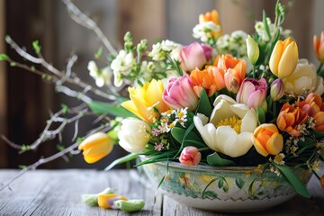 Obraz na płótnie Canvas Exquisite Easter Floral Centerpiece, Enhancing The Beauty