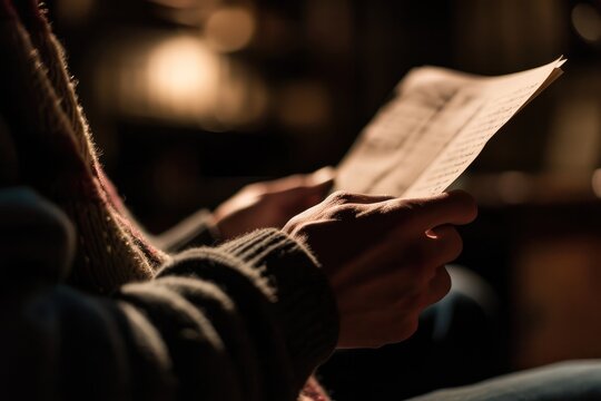Actors Hands Holding Script, Rehearsing Lines With Focused Attention On The Text