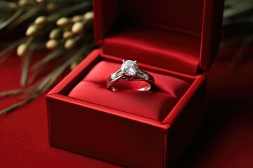 Engagement Ring In Red Velvet Box, Symbolizing Surprise Proposal