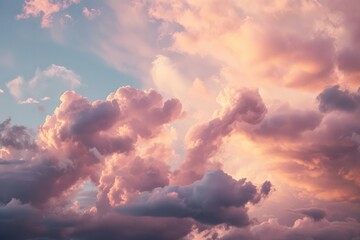 Dreamy And Soft Atmosphere Created By Pastel Sky With Cotton Candy Clouds