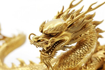 Golden Chinese dragon on white background, Chinese New Year 2024. Generative AI