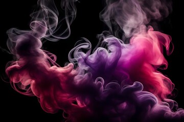 Dense multicolored smoke of red, purple and pink colors on a black isolated background. Background of smoke vape  