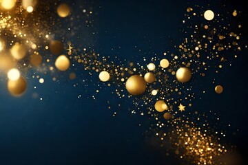 abstract background with Dark blue and gold particle. Christmas Golden light shine particles bokeh on navy blue background. Gold foil texture. Holiday concept. 