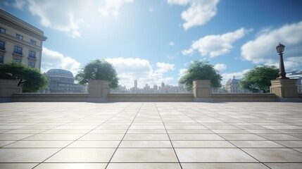 Empty square floor with building background