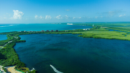 aerial view of the bay of cancun mexico