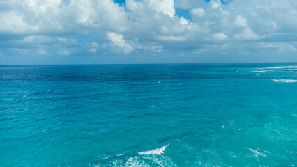tropical sea and sky of cancun caribbean aerial view