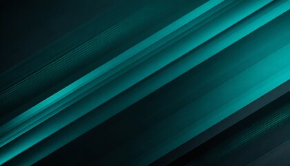 Obraz premium black teal green blue abstract modern background for design dark geometric shape 3d effect diagonal lines stripes gradient light glow metallic sheen minimal web banner wide panoramic