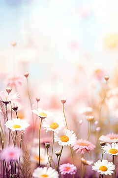 Fototapeta spring flowers and daisies with blurred background