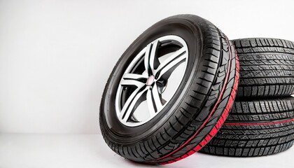 winter tyres with modern rims on a white background