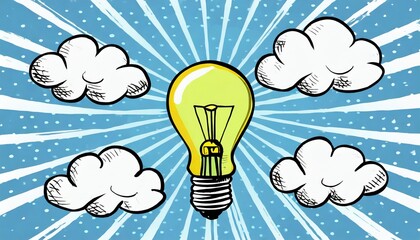 bulb with clouds pop art retro comic book style imitation