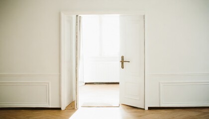 Fototapeta na wymiar open white door in empty room