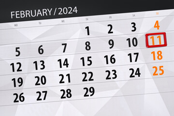 Obraz premium Calendar 2024, deadline, day, month, page, organizer, date, February, sunday, number 11