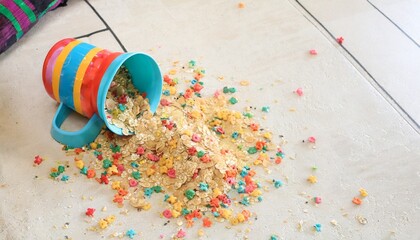 Fototapeta premium kids cereal spilled on floor