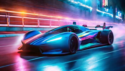 futuristic sports car racing in the neon street ai