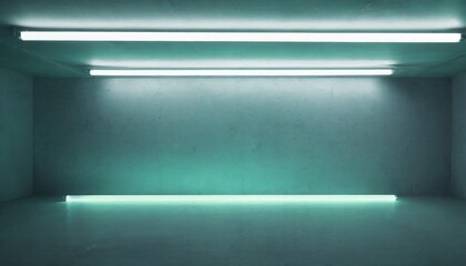 empty modern abstract concrete room with fluorescent neon tube ceiling lights product presentation template background