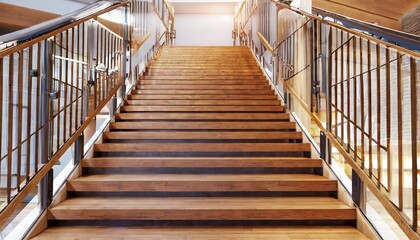 modern wooden staircase with chromed railing 3d rendering