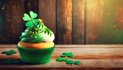 irisch, cup, cake, st, patricks, day, muffin, kleeblatt, dekoriert, 