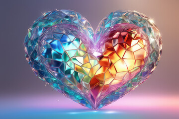 Heart shape colorful shiny diamond on background. Valentines day, love, wedding or romantic concept. Generative AI.