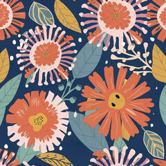 Seamless pattern with watercolor flowers. Hand drawn illustration, Watercolor floral seamless pattern with colorful wildflowers and leaves, AI Generated
