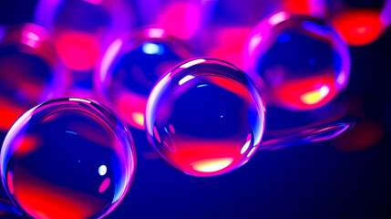 Group of water droplets sitting on top of blue and red surface.