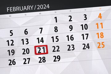 Calendar 2024, deadline, day, month, page, organizer, date, February, wednesday, number 21
