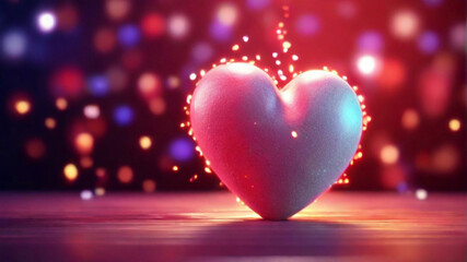 Shiny pink heart on the colorful background with bokeh lights, Valentine's day, party background