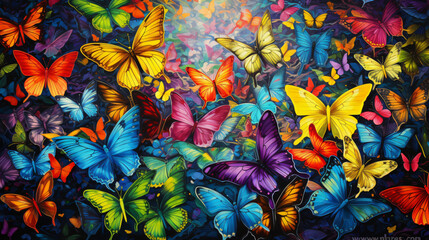 Fototapeta na wymiar A collection of colorful butterflies all in one