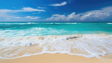 Beautiful sandy beach and soft blue ocean wave, Summer seascape background.