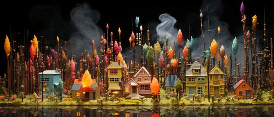 A fictional garden with stem of matches that grow