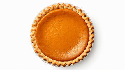 A full pumpkin pie seen from above top view isolate - obrazy, fototapety, plakaty