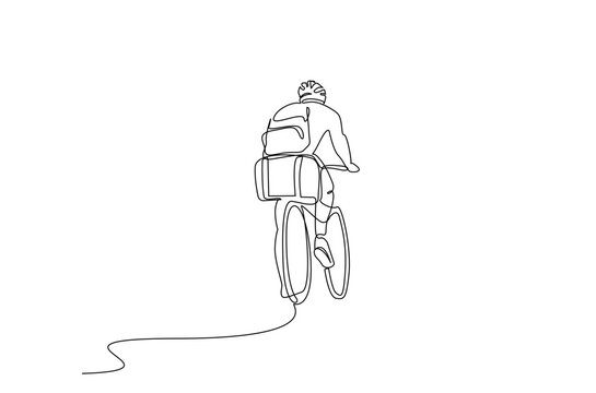 recommend clip art: human male bicycle nature backpack activity ride lifestyle one line art design