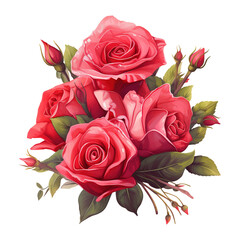Naklejka premium Bouquet of red roses with green leaves. AI generated image
