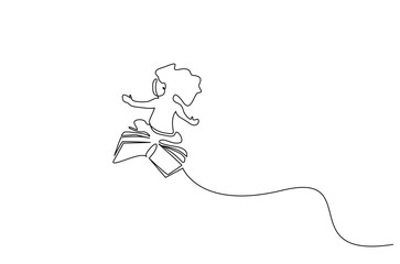 little schoolgirl book flying dreams education one line art design