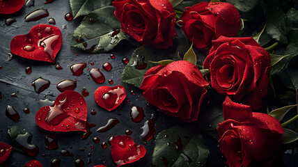 red roses and petals