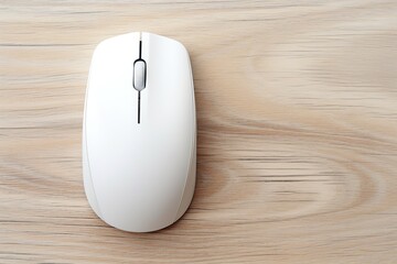 Modern computer mouse on wooden background