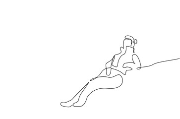 healthy woman nature walking rest backpack happy hike trekking life one line art design