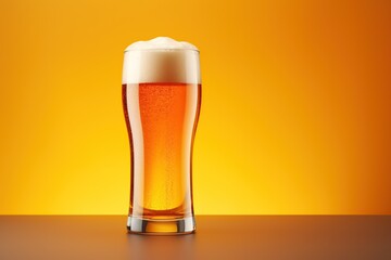 Glass of beer on orange background