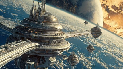 life in the future in space. space cities between planets and stations. concept space, survival, relocation