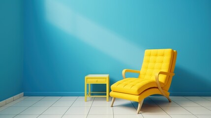 Relaxing Sofa in a minimal living room with yellow and blue color scheme
